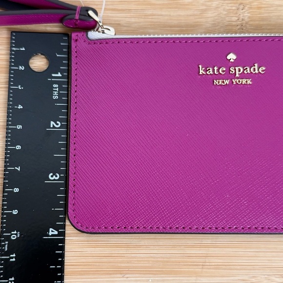 NWT Kate Spade Lucy Small Zip Wristlet Bicolor Saffian Leather Baja Rose KH769 - Picture 7 of 9